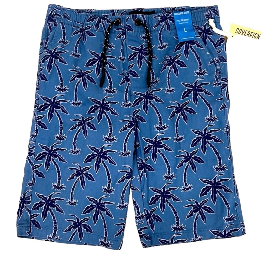 ✨NWT Sovereign State Blue Palm Tree Print Pull on Shorts, Size L